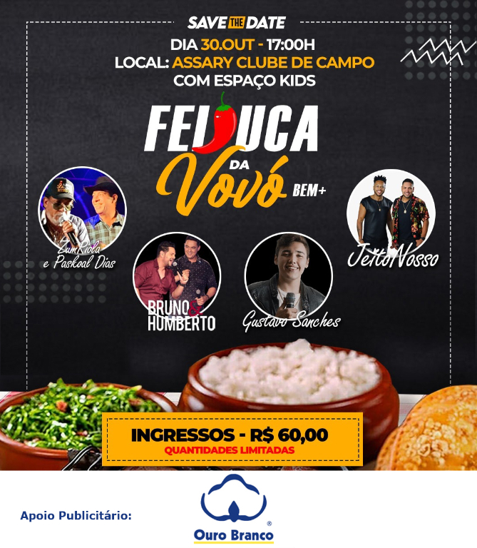 Graças à vacina, nossa vida social, aos poucos, vai tomando forma novamente. Gradativamente vão surgindo as festas, comemorações, jantares e eventos beneficentes. Tudo, claro, dentro dos protocolos de segurança exigidos por lei para a segurança de todos. Nesse embalo, vem aí a Feijuca da Vovó, um evento solidário do bem com 100% da renda revertida para o Lar Viver Bem. Vai ser um show de solidariedade! Antecipe e reserve o seu ingresso. A feijuca é uma delícia e a causa é nobre.