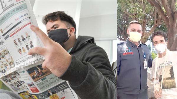 Pedro Alves relembra o acidente que sofreu há um ano ao ler a matéria publicada pelo A Cidade; seu caminho voltou a se cruzar com o do bombeiro que o salvou depois (Fotos: A Cidade e arquivo pessoal)