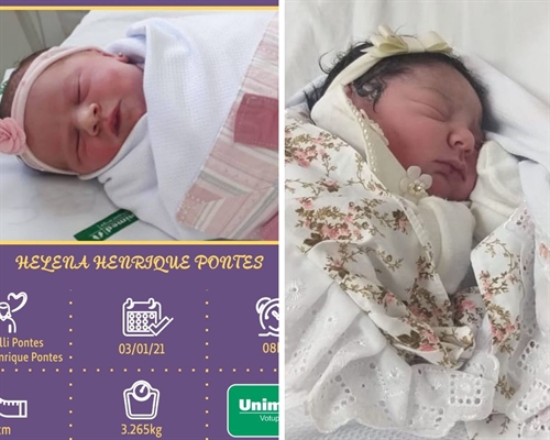 Alice Viotto de Paula e Helena Henrique Pontes chegaram para alegrar ainda mais o ano de suas famílias em Votuporanga (Foto: Santa Casa/Unimed Votuporanga)