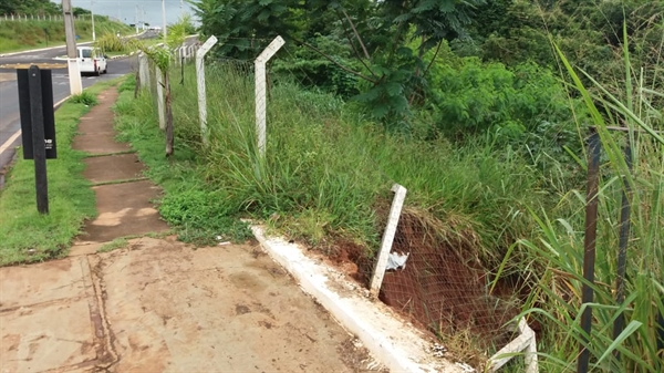 O alambrado da ponte Valdemir Bernardelli caiu por conta das chuvas dos últimos dias (Foto: Daniel Castro/A Cidade)