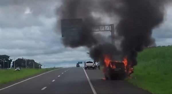 Carro pegou fogo em rodovia de Tanabi (Foto: Arquivo pessoal)