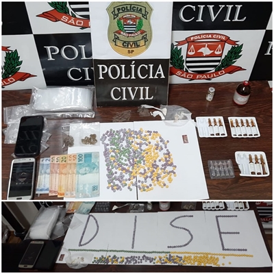 Os policiais da Delegacia de Votuporanga encontraram diversos tipos de entorpecentes em posse dos traficantes (Foto: Divulgação/Dise)