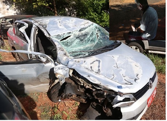 Carro ficou destruído em capotamento em Cosmorama