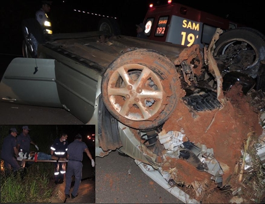 Carro sai da pista, despenca de barranco e capota na Euclides da Cunha