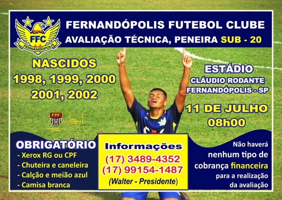 Avaliação do Fernandópolis Futebol Clube é totalmente gratuita e começa às 8h (Foto: Divulgação/Fefecê)