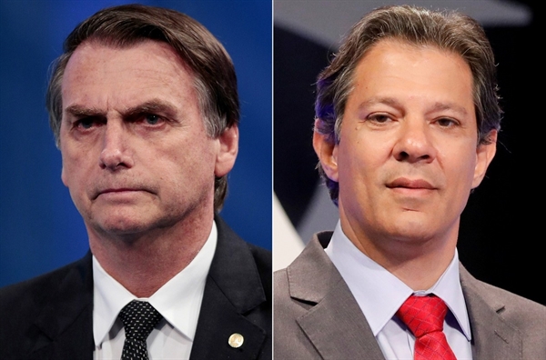 Os candidatos do PSL, Jair Bolsonaro, e do PT, Fernando Haddad — Foto: REUTERS/Paulo Whitaker/Nacho Doce