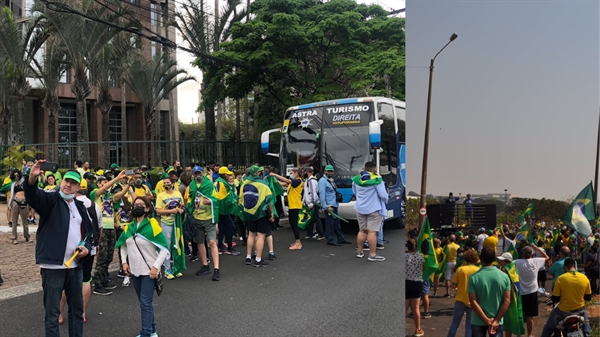 Caravana com dois ônibus lotados de votuporanguenses os levaram para a Avenida Paulista; manifestação em Votuporanga reuniu centenas de pessoas no Parque da Cultura (Fotos: Arquivo pessoal e A Cidade)