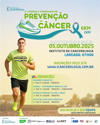 Votuporanga recebe a 3ª edição da Corrida e Caminhada pela Prevenção ao Câncer