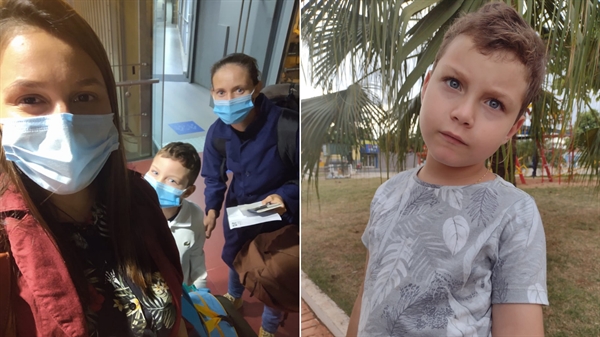 Thaisa Faneco, Pedrinho e sua mãe, Nathani Rodrigues, embarcaram para o Brasil em março; hoje, o menino está bem e sem crises (Fotos: Arquivo pessoal)