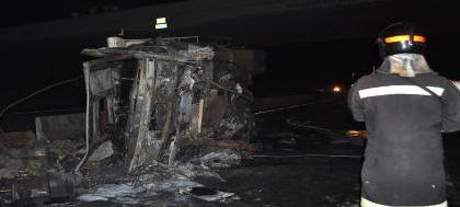 Caminhão cai de viaduto e mata motorista carbonizado