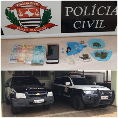 Os policiais da Dise apreenderam diversas porções de maconha, crack, além de dinheiro e celular  (Foto: Divulgação/Dise)