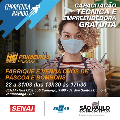 Curso "Fabrique e Venda: Ovos de Páscoa e Bombons" será ministrado por profissionais do Senai e Sebrae no período de 22 a 31 de março (Foto: Divulgação)