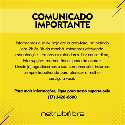 Para mais informações o telefone é o (17) 3426-6600 (Foto: Divulgação/NetRubi)