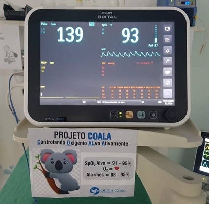 A iniciativa do projeto Coala – Controlando o Oxigênio ALvo Ativamente – está em desenvolvimento desde novembro no Hospital Votuporanguense, beneficiando os bebês prematuros (Foto: Divulgação/Santa Casa)