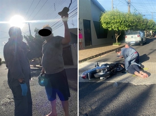 O motociclista golpeou a ambulância com um capacete e partiu para cima dos socorristas, que tiveram que usar da força para o conter (Foto: Região Noroeste)