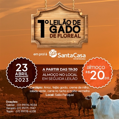 Evento será no dia 23 de abril, no Salão Paroquial da cidade de Floreal; renda será para a Santa Casa de Votuporanga (Foto: Divulgação)