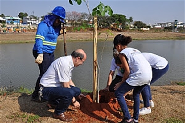  Alunos de 5º anos do projeto Maritaca, desenvolvido nas escolas municipais, realizaram o plantio na manhã desta quinta-feira (Foto: Divulgação/Prefeitura de Votuporanga) 