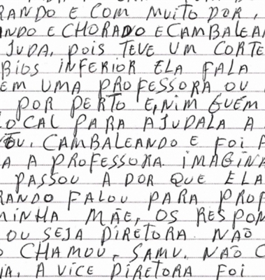 Trecho da carta escrita à mão pela mãe da criança e entregue a Justiça: ela conta sobre o acidente e a possível  do atendimento à menina na creche (Foto: Reprodução/Diário da Região)