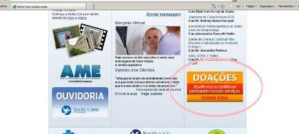 Link no site da Santa Casa orienta sobre como doar