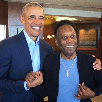 Barack Obama e Pelé se encontraram em São Paulo — Foto: Reprodução/Twitter