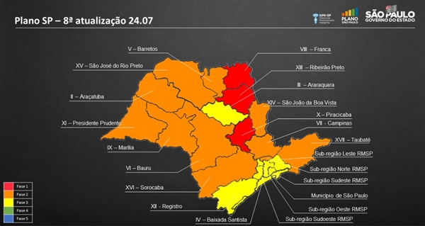 A fase laranja permite funcionamento com 20% da capacidade de público em escritórios em geral, imobiliárias, comércio de rua, shoppings e concessionárias (Foto: Governo do Estado)