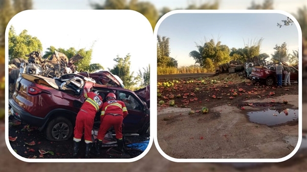 Um motorista de um caminhão com placas de Votuporanga se envolveu em um acidente com quatro mortos em Frutal (Foto: Samir Alouan/97 FM Frutal)