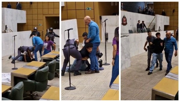 Votação do projeto para criação de escolas cívico-militares no Estado foi marcada por conflitos entre policiais e opositores (Foto: Reprodução)