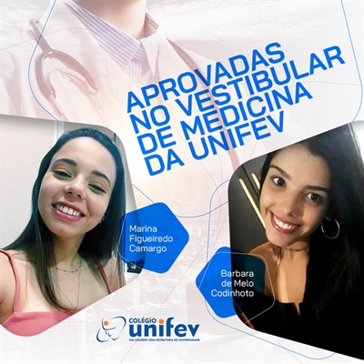 As egressas do Colégio Unifev Barbara de Melo Codinhoto e Marina Figueiredo Camargo, ambas com 18 anos, destacaram-se no Vestibular de Medicina da UNIFEV (Foto: Unifev)