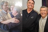 Prefeito Claudinei do Skinão com o governador Tarcísio de Freitas e com o ex-presidente Jair Bolsonaro (Foto: Prefeitura de Valentim Gentil)
