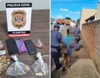 Drogas apreendidas e duas mulheres foram presas numa operação conjunta da Polícia Civil e Polícia Militar em Pontes Gestal (Foto: Divulgação)