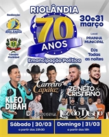 Shows em comemoração ao aniversário de Riolândia iniciam neste sábado na Prainha Municipal