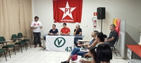 Guilherme Berarano, presidente do PT local, Bruno Arena e João Alfredo, o popular Fefeu, durante indicação do PV (Foto: A Cidade)